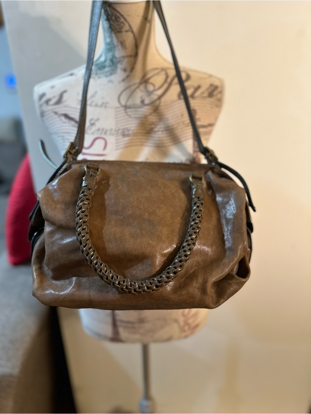 Casual Braided-Trim Shoulder Bag in Brown